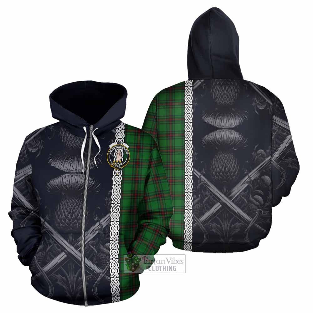Logie Tartan Hoodie with Family Crest Cross Sword Thistle Celtic Vibes Zip Hoodie - Tartan Vibes Clothing
