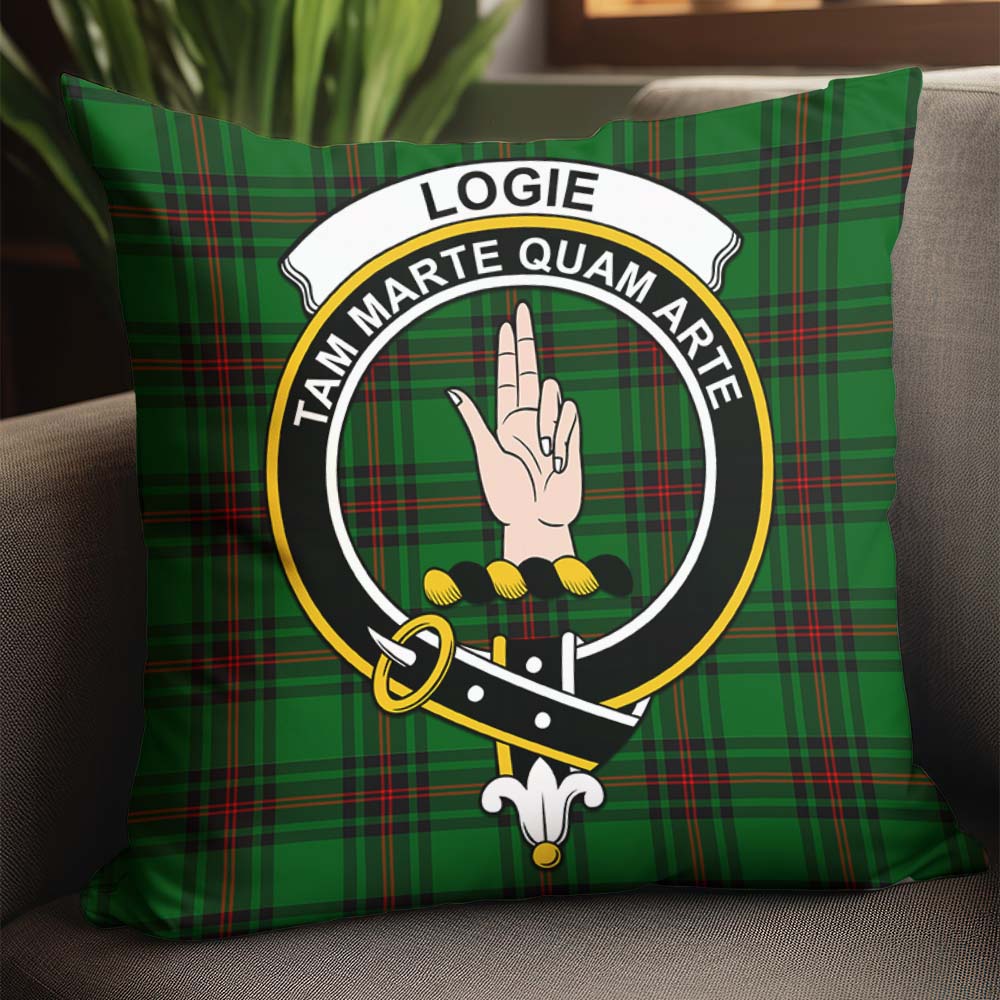 Logie Tartan Pillow Cover with Family Crest - Tartan Vibes Clothing
