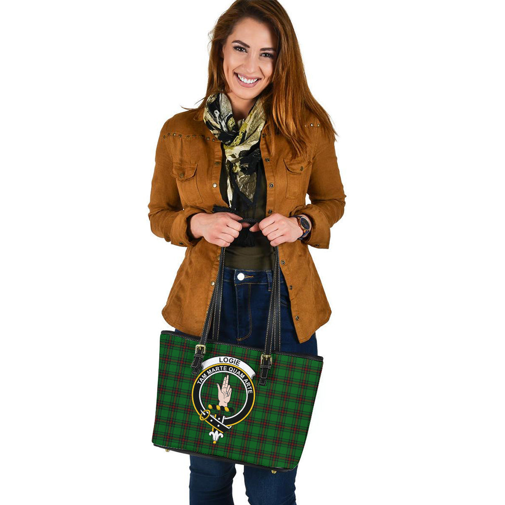 Logie Tartan Leather Tote Bag with Family Crest - Tartan Vibes Clothing