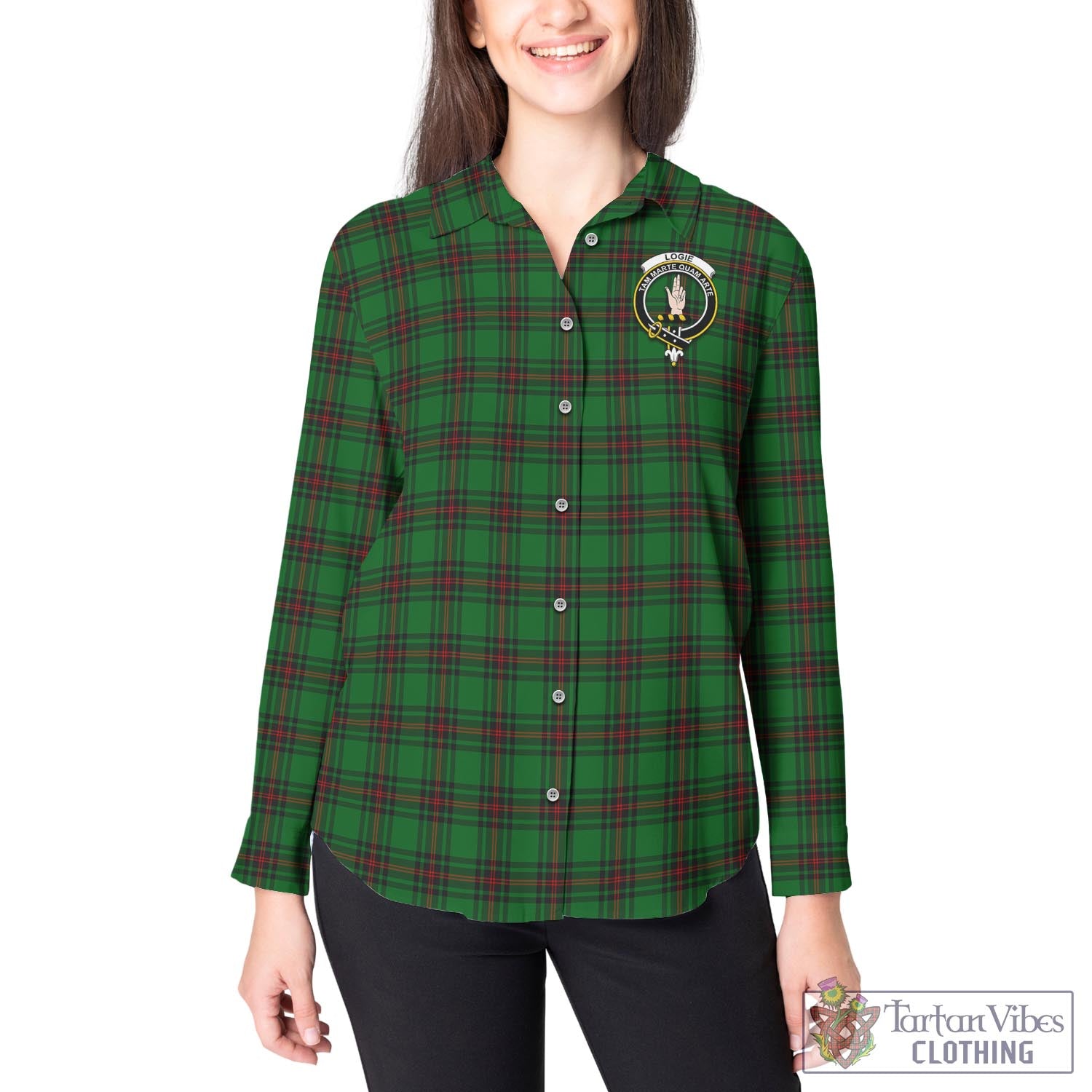 Logie Tartan Women's Casual Shirt with Family Crest - Tartan Vibes Clothing