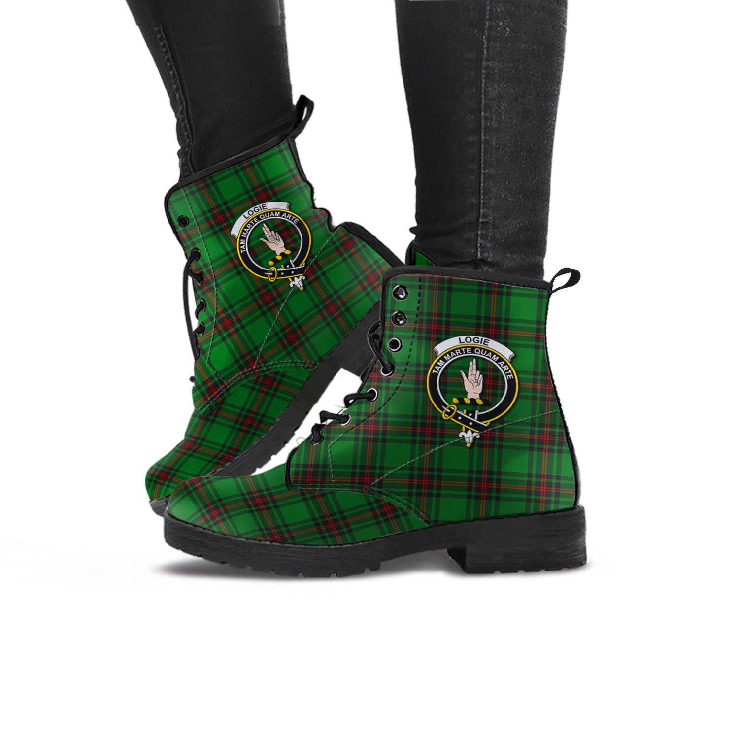 Logie Tartan Leather Boots with Family Crest - Tartan Vibes Clothing