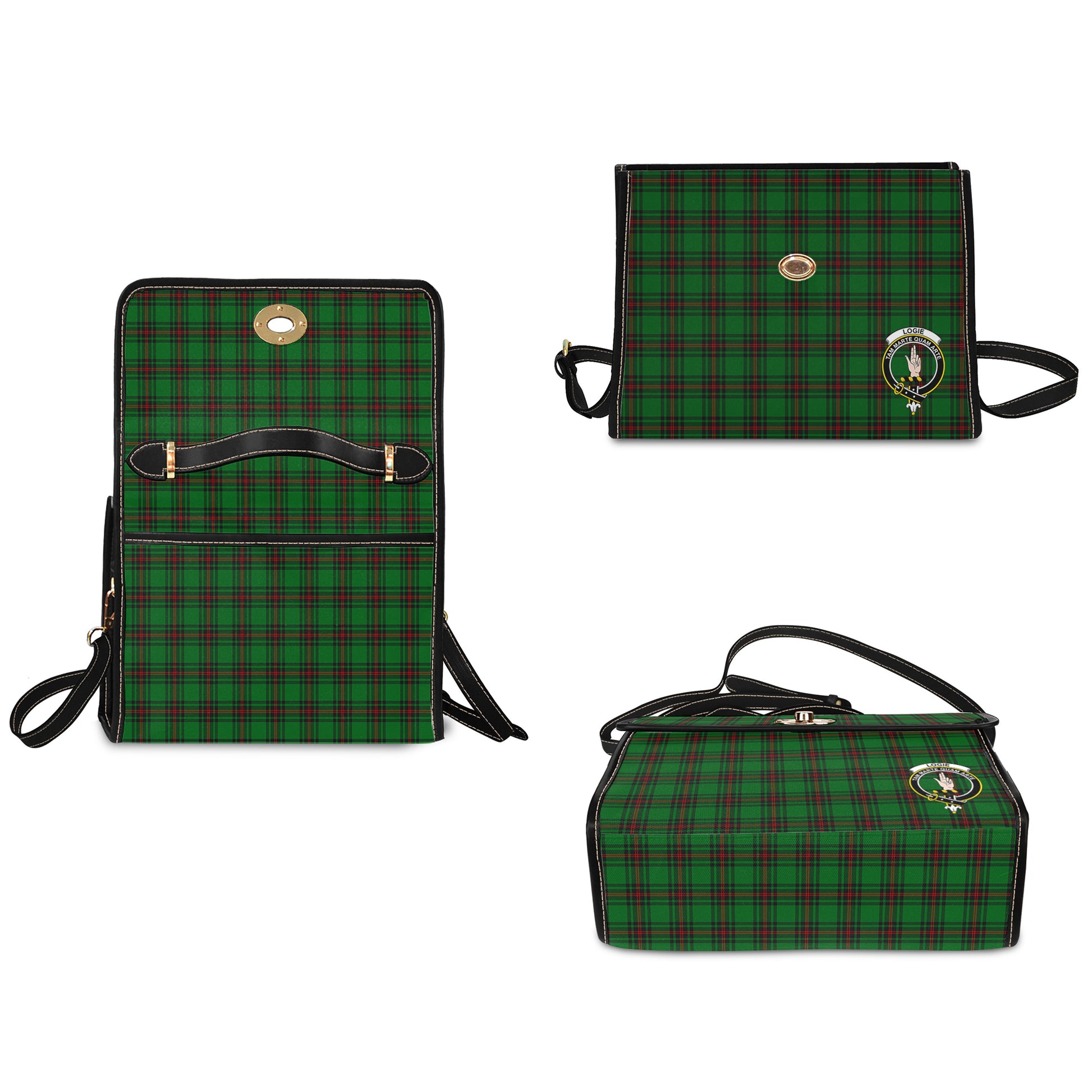 logie-tartan-leather-strap-waterproof-canvas-bag-with-family-crest