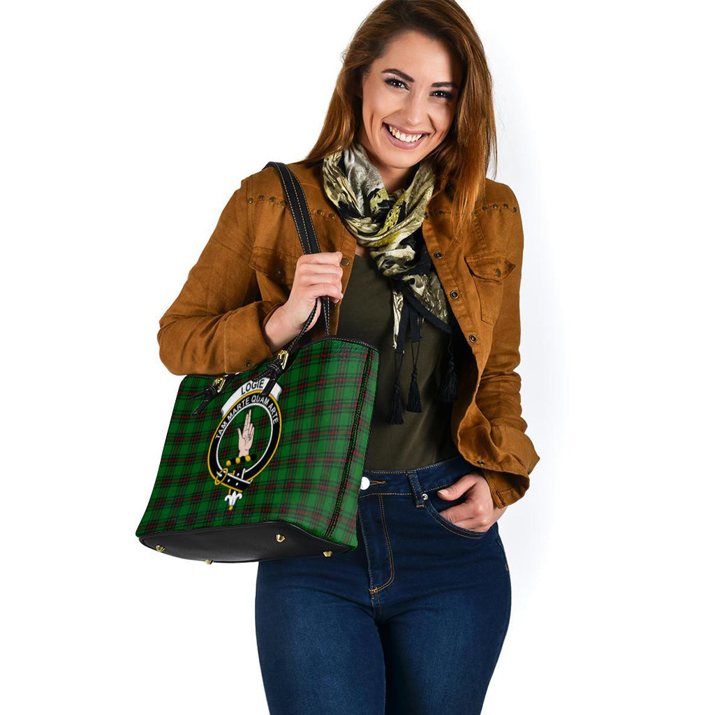 Logie Tartan Leather Tote Bag with Family Crest - Tartan Vibes Clothing