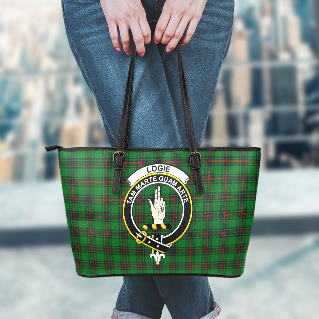 Logie Tartan Leather Tote Bag with Family Crest - Tartan Vibes Clothing
