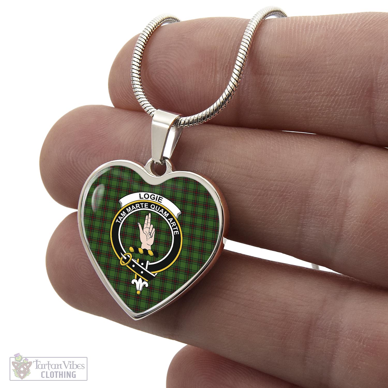 Logie Tartan Heart Necklace with Family Crest - Tartan Vibes Clothing