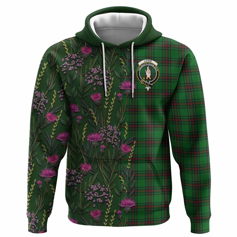Logie Family Crest Tartan Hoodie Scottish Thistle Flower Pattern Half Style - Tartan Vibes Clothing