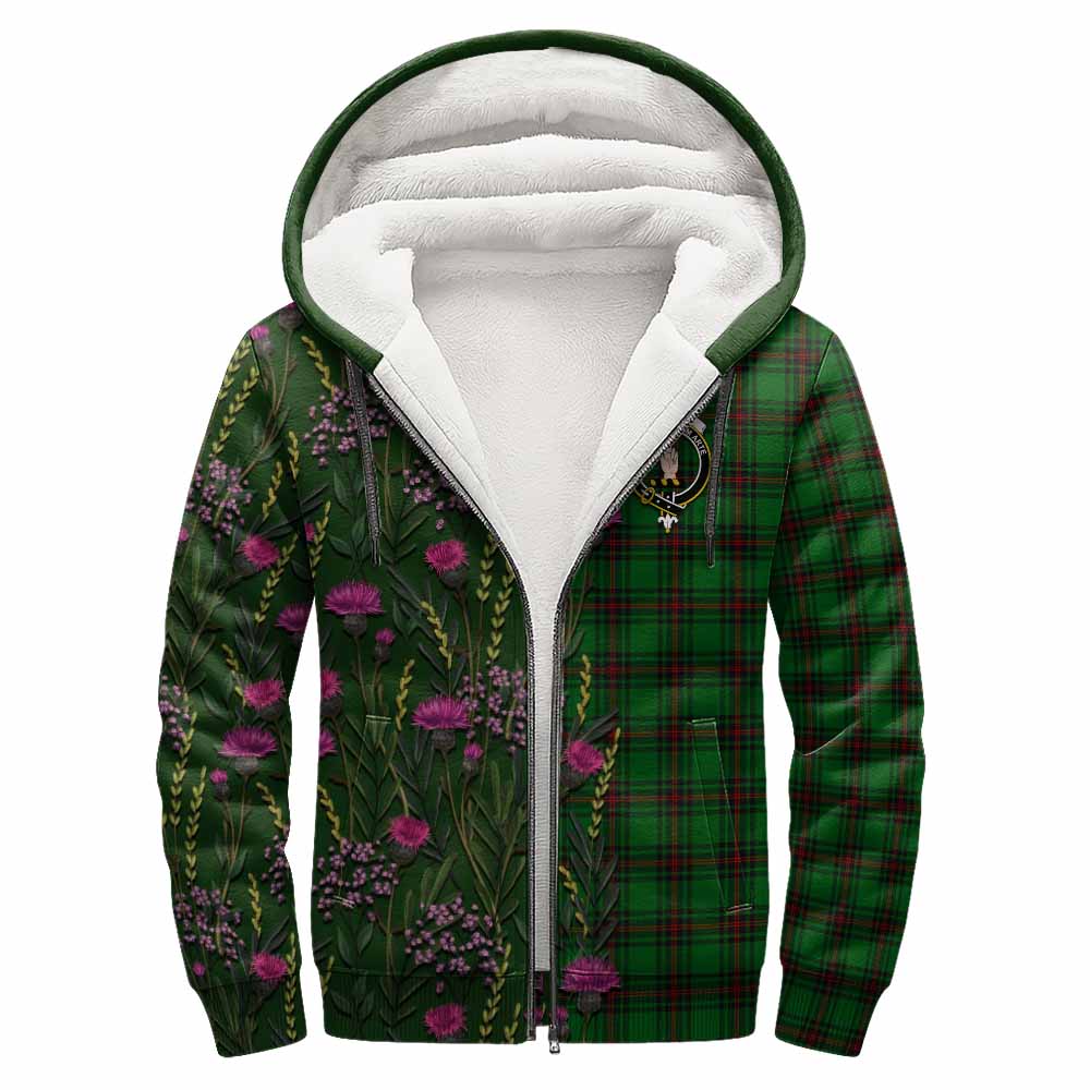 Logie Family Crest Tartan Sherpa Hoodie Scottish Thistle Flower Pattern Half Style - Tartan Vibes Clothing