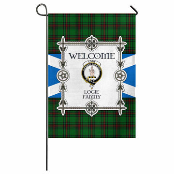 Logie Family Crest Tartan Welcome Garden Flag Saltire Harmony Style - Tartan Vibes Clothing