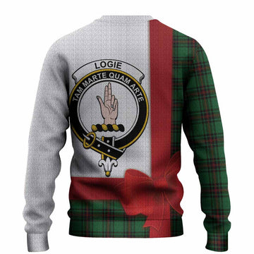 Logie Tartan Crest Christmas Christmas Ugly Sweater Highland Cow Bagpipes Coquette Bow Style