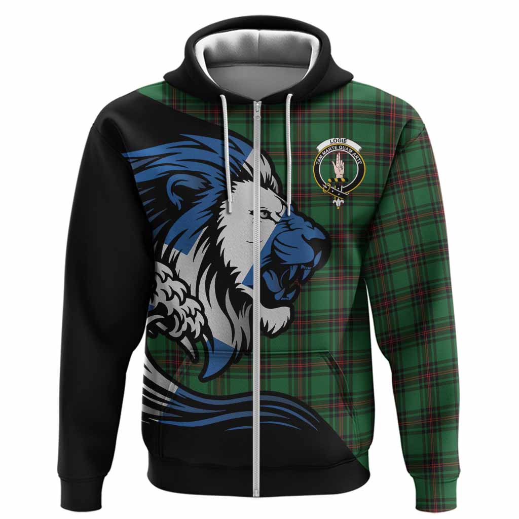 Logie Tartan Crest Hoodie Scottish Golden Lions Wave Flow