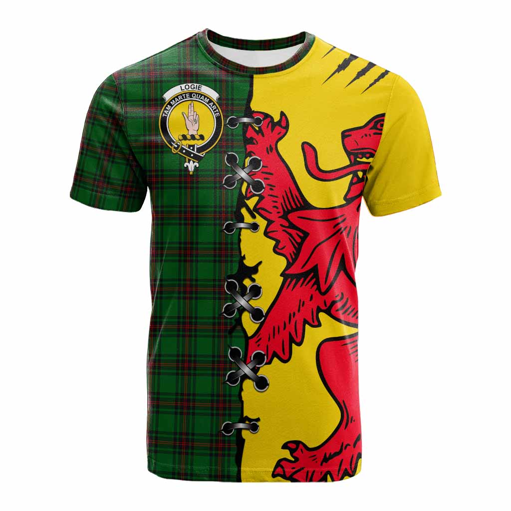Logie Tartan Family Crest Cotton T-shirt Lion Rampant Honor - Tartan Vibes Clothing
