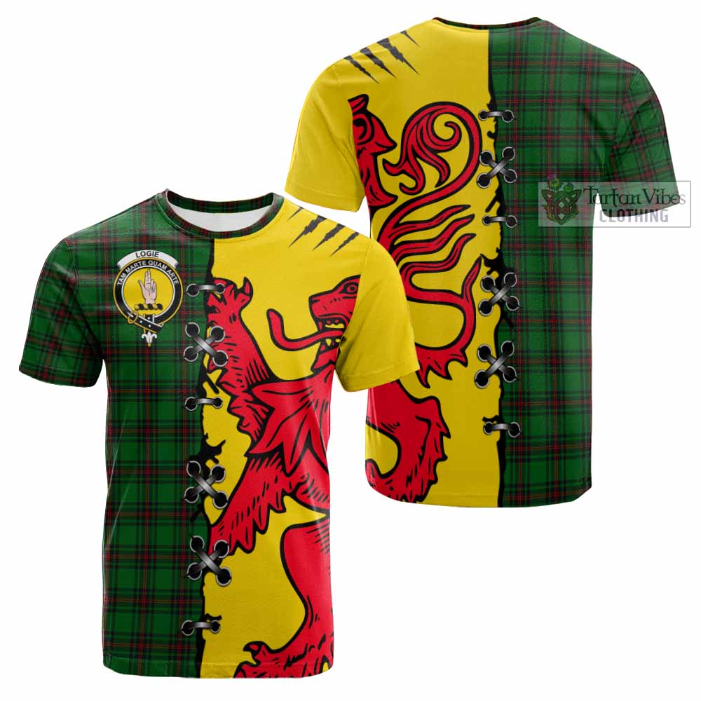 Logie Tartan Family Crest Cotton T-shirt Lion Rampant Honor - Tartan Vibes Clothing