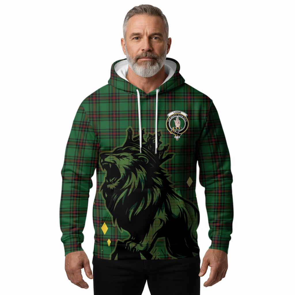Logie Tartan Family Crest Hoodie Crowned Lion Roaring