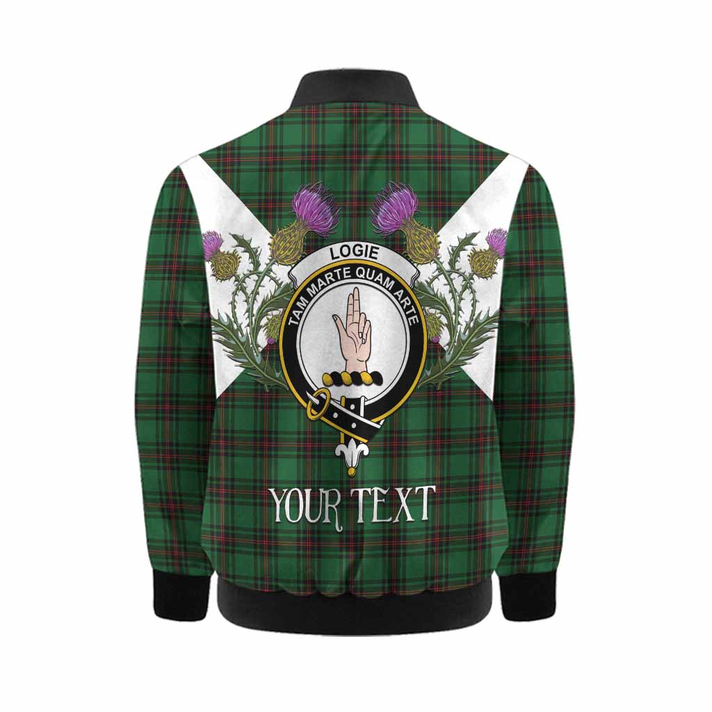Logie Tartan Family Crest Kid Bomber Jacket Scottish Burns Night Thistle Floral