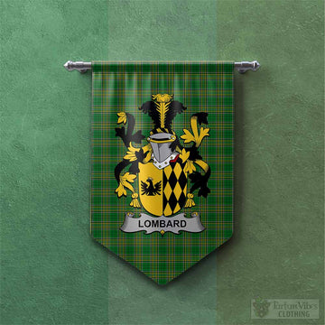 Tartan Vibes Clothing Lombard Irish Clan Tartan Gonfalon, Tartan Banner with Coat of Arms