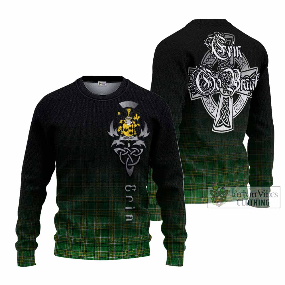 Tartan Vibes Clothing Lombard Irish Clan Knitted Sweater with Coat of Arms Erin Go Bragh Celtic Inspired