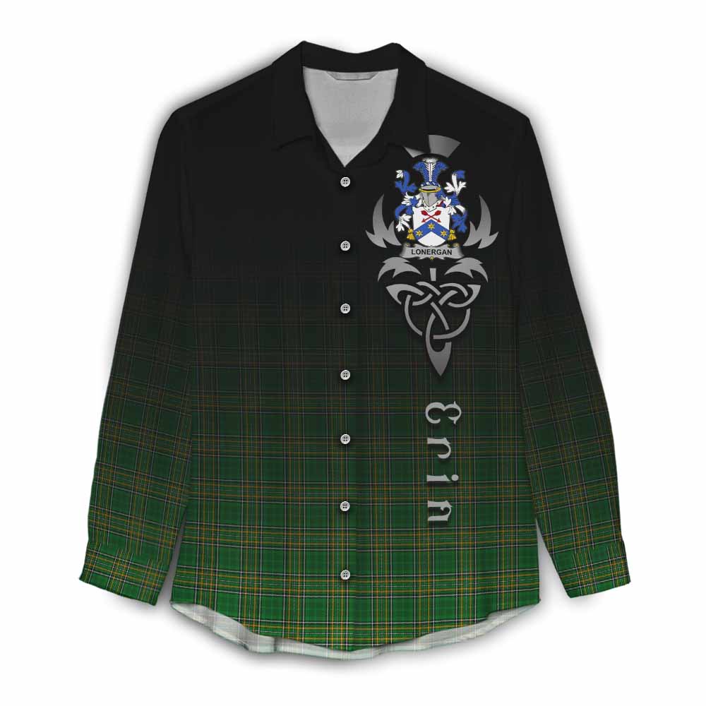 Tartan Vibes Clothing Lonergan Irish Clan Women's Casual Shirt with Coat of Arms Erin Go Bragh Celtic Inspired