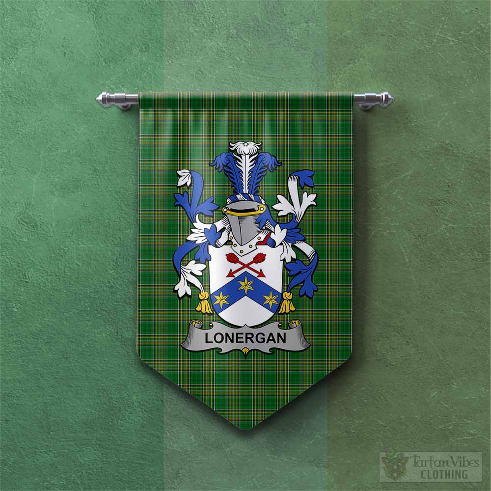 Tartan Vibes Clothing Lonergan Irish Clan Tartan Gonfalon, Tartan Banner with Coat of Arms