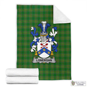 Tartan Vibes Clothing Lonergan Irish Clan Tartan Blanket with Coat of Arms