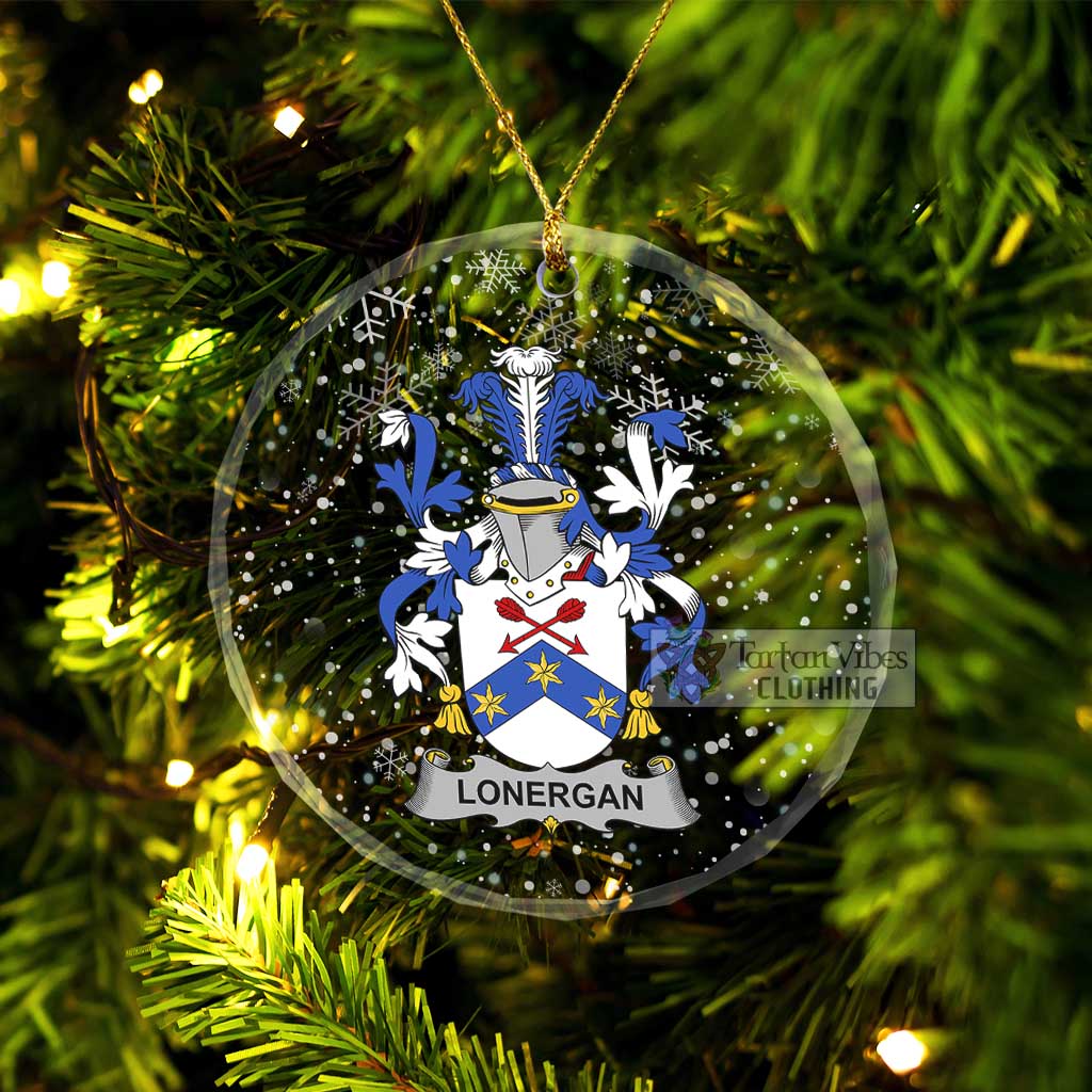 Tartan Vibes Clothing Lonergan Irish Clan Christmas Glass Ornament with Coat of Arms