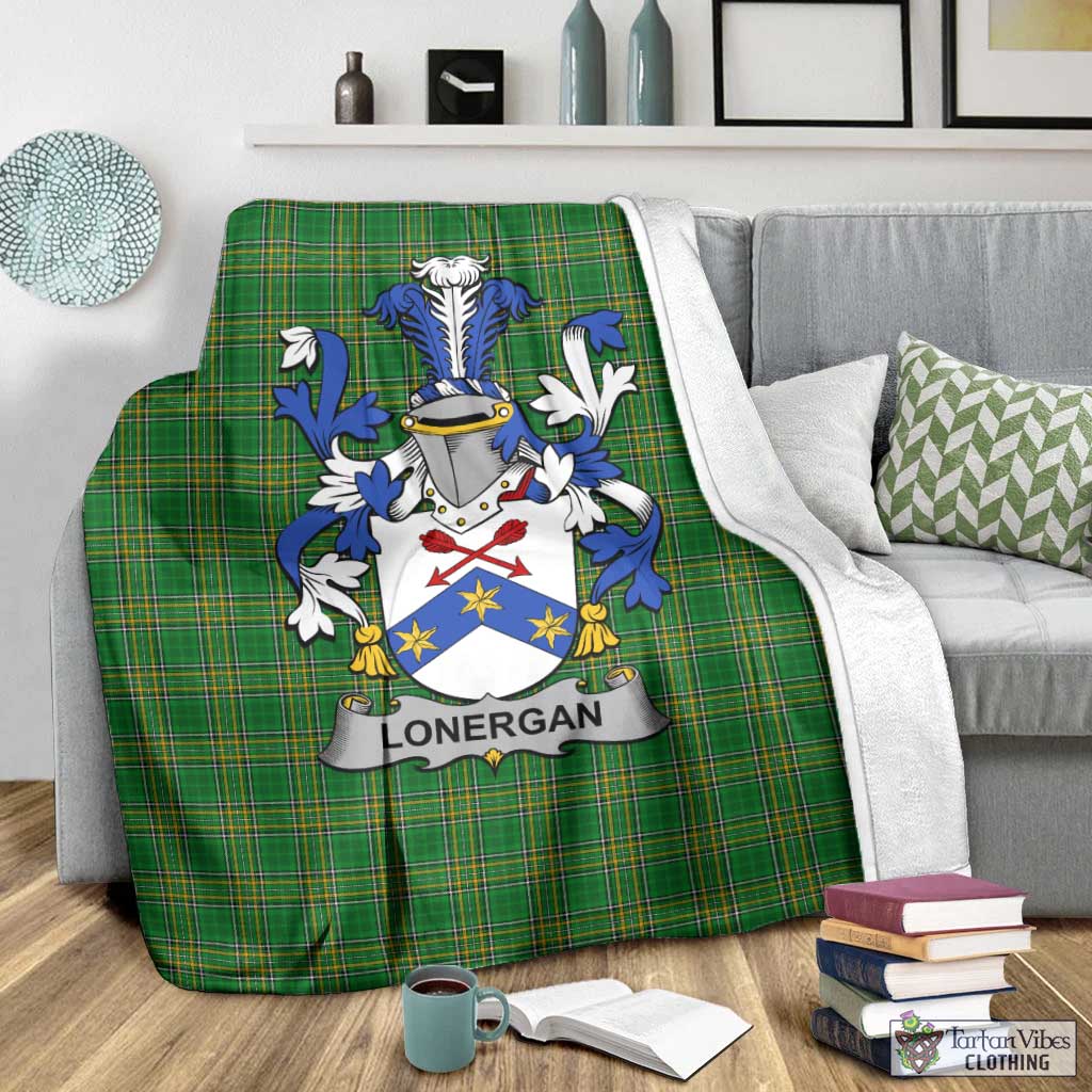 Tartan Vibes Clothing Lonergan Irish Clan Tartan Blanket with Coat of Arms