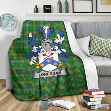 Tartan Vibes Clothing Lonergan Irish Clan Tartan Blanket with Coat of Arms