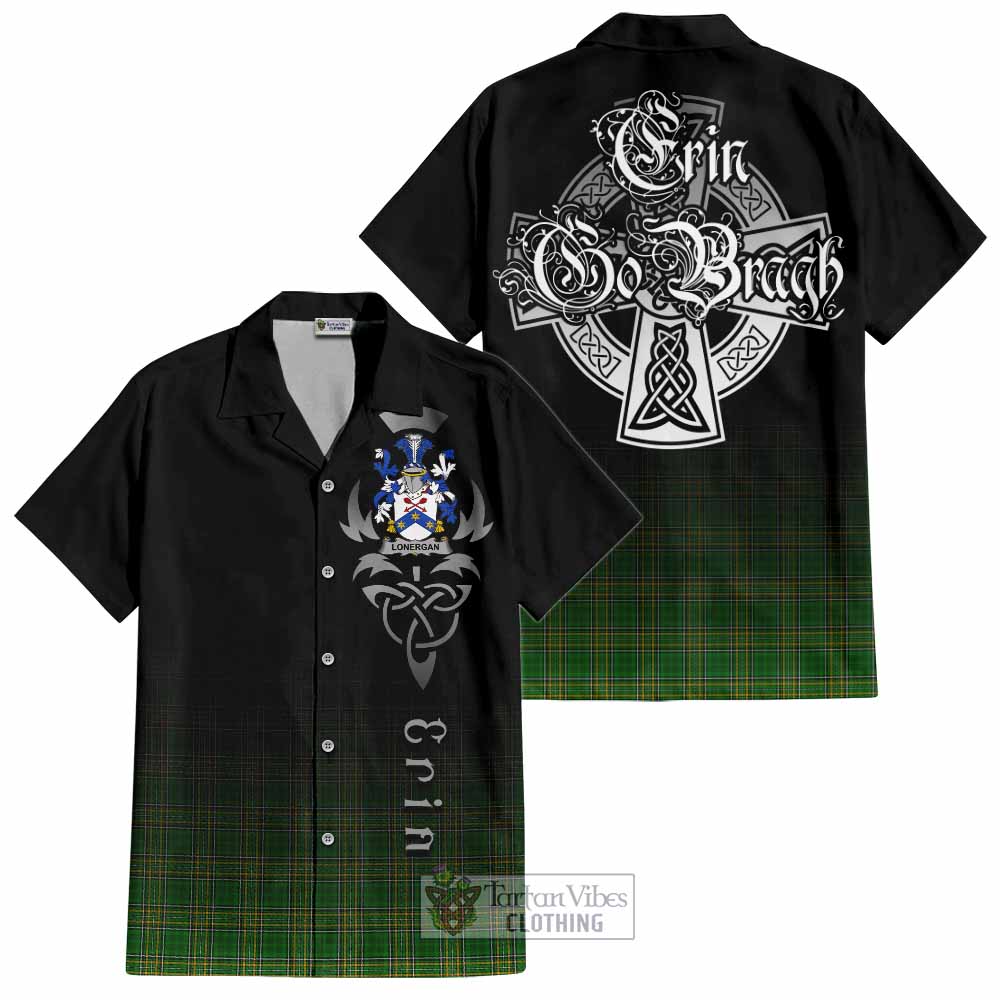 Tartan Vibes Clothing Lonergan Irish Clan Short Sleeve Button Shirt with Coat of Arms Erin Go Bragh Celtic Inspired