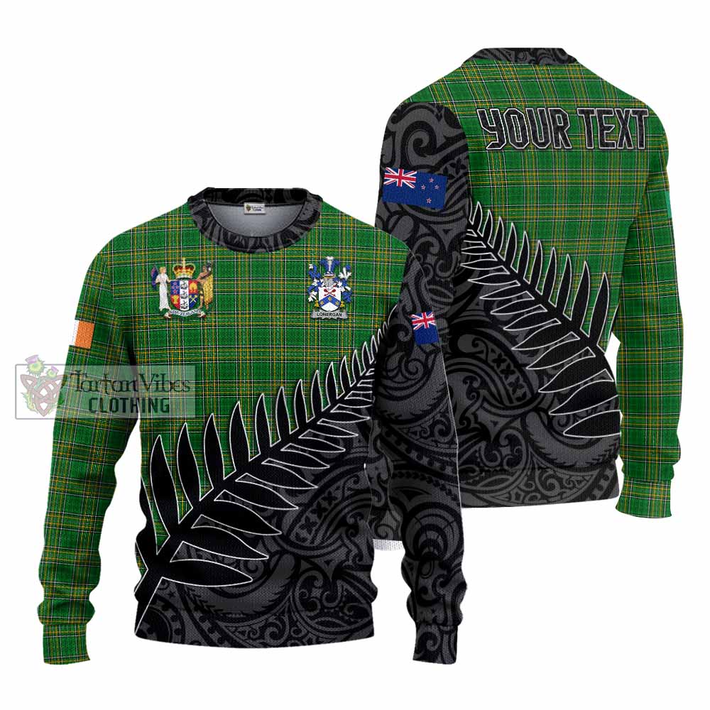 Tartan Vibes Clothing Lonergan Irish Clan Tartan Knitted Sweater with Coat of Arms New Zealand Silver Fern Half Style