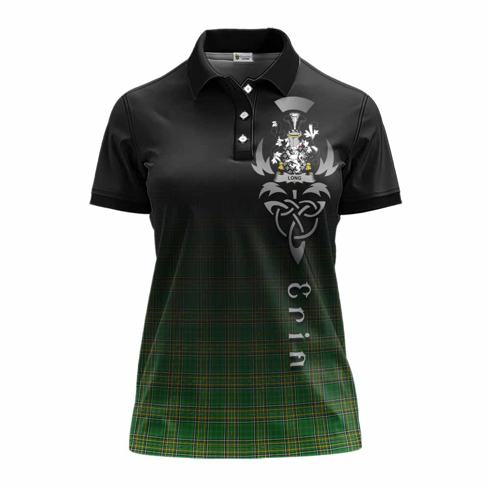 Tartan Vibes Clothing Long Irish Clan Women's Polo Shirt with Coat of Arms Erin Go Bragh Celtic Inspired