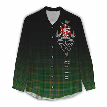 Tartan Vibes Clothing Longfield Irish Clan Women's Casual Shirt with Coat of Arms Erin Go Bragh Celtic Inspired