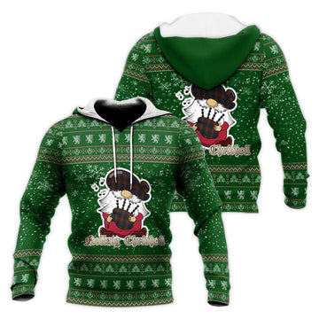 Longford County Ireland Clan Christmas Knitted Hoodie with Funny Gnome Playing Bagpipes