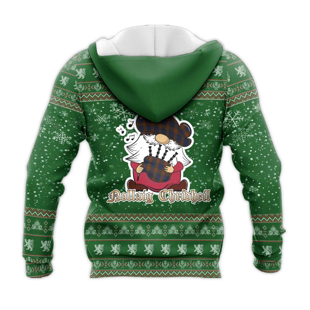 Longford County Ireland Clan Christmas Knitted Hoodie with Funny Gnome Playing Bagpipes - Tartanvibesclothing