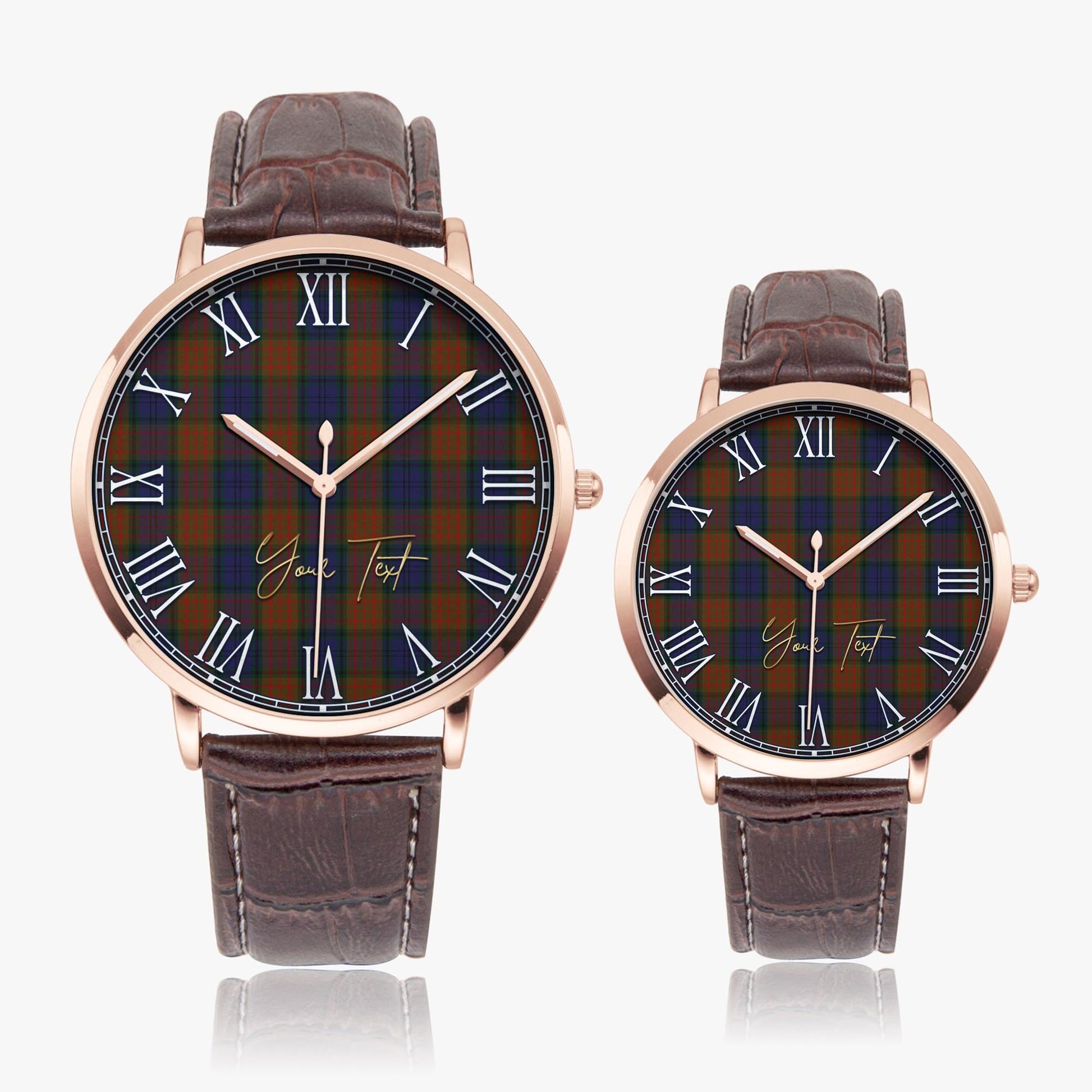Longford County Ireland Tartan Personalized Your Text Leather Trap Quartz Watch Ultra Thin Rose Gold Case With Brown Leather Strap - Tartanvibesclothing