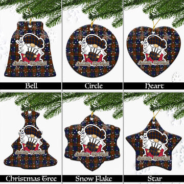 Longford County Ireland Tartan Christmas Ornaments with Scottish Gnome Playing Bagpipes Ceramic - Tartanvibesclothing