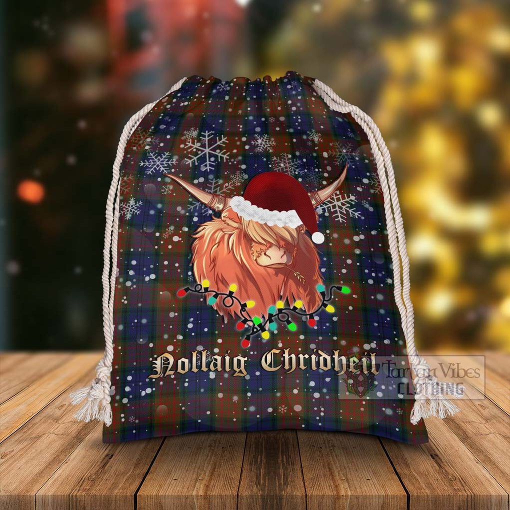 Tartan Vibes Clothing Longford County Ireland Tartan Christmas Santa's Bag with Highland Cow