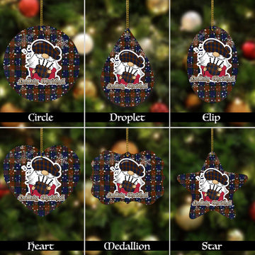 Longford County Ireland Tartan Christmas Ornaments with Scottish Gnome Playing Bagpipes