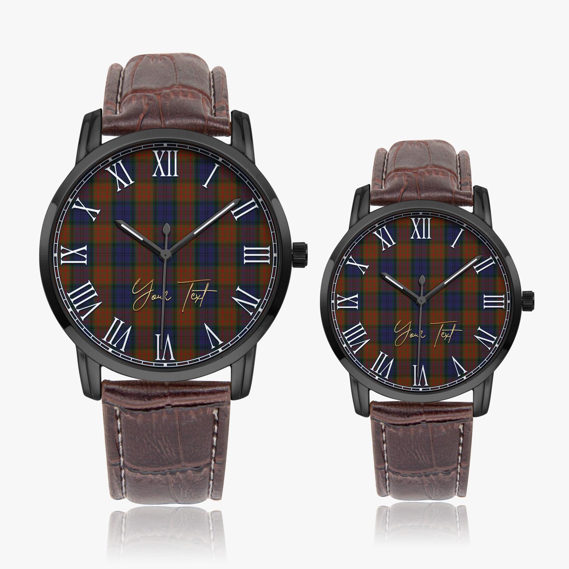 Longford County Ireland Tartan Personalized Your Text Leather Trap Quartz Watch Wide Type Black Case With Brown Leather Strap - Tartanvibesclothing