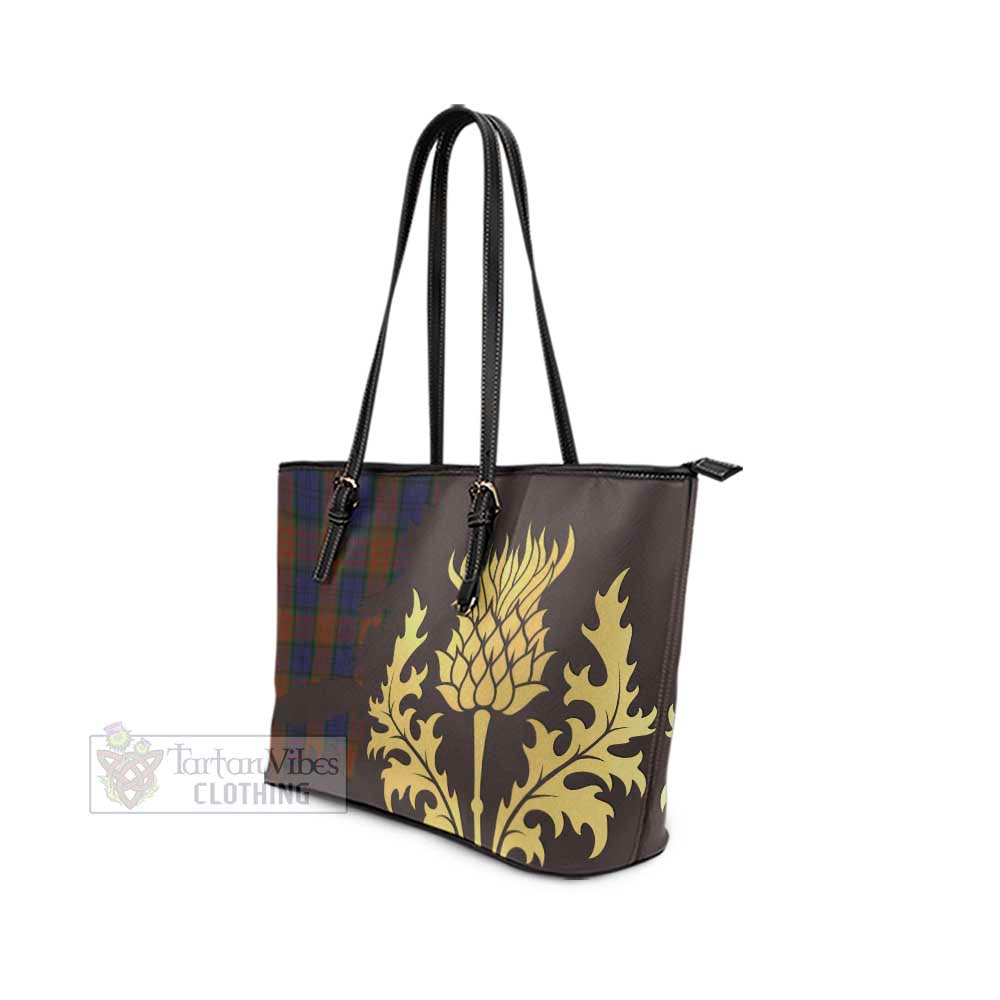 Tartan Vibes Clothing Longford County Ireland Tartan Leather Tote Bag Gold Thistle Style
