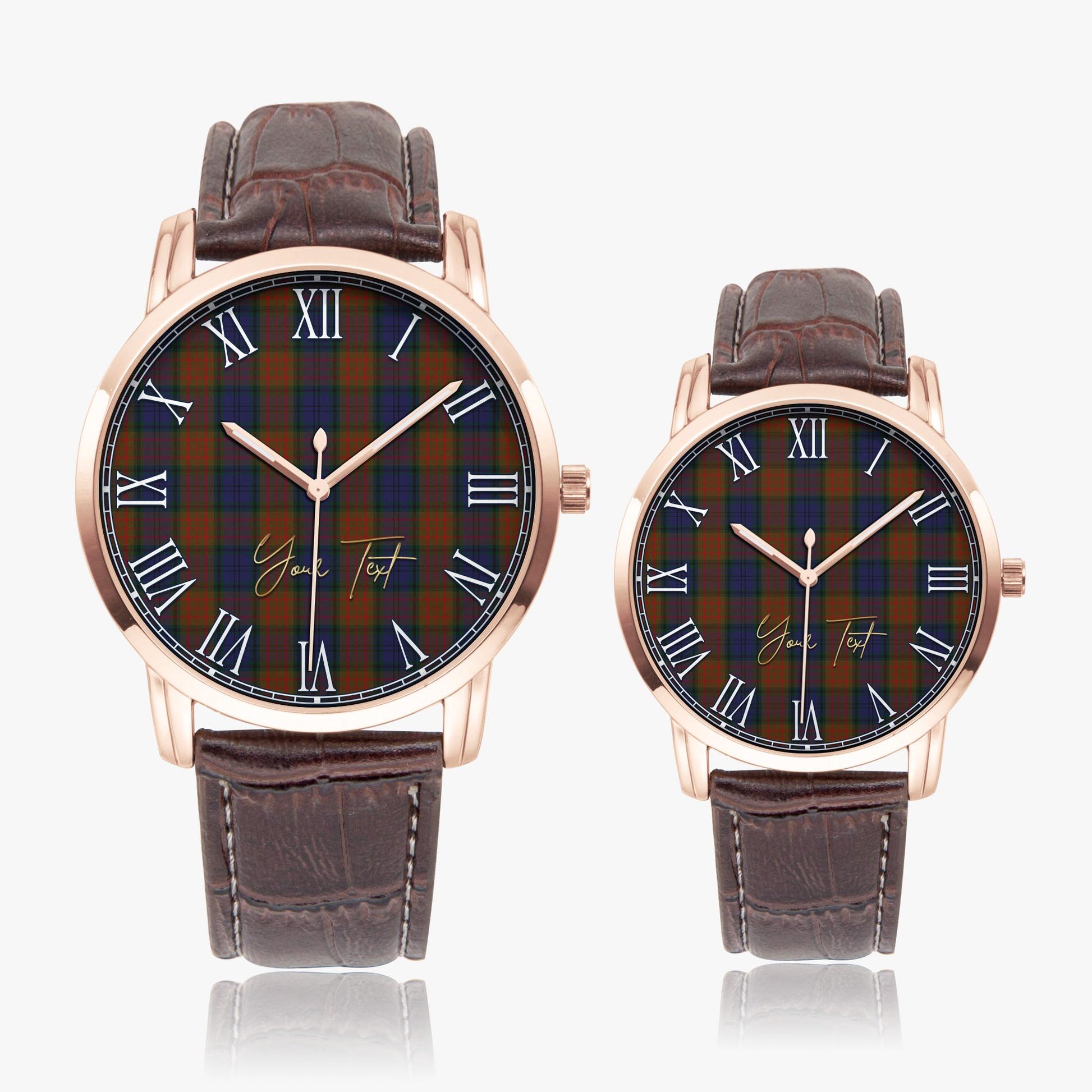 Longford County Ireland Tartan Personalized Your Text Leather Trap Quartz Watch Wide Type Rose Gold Case With Brown Leather Strap - Tartanvibesclothing