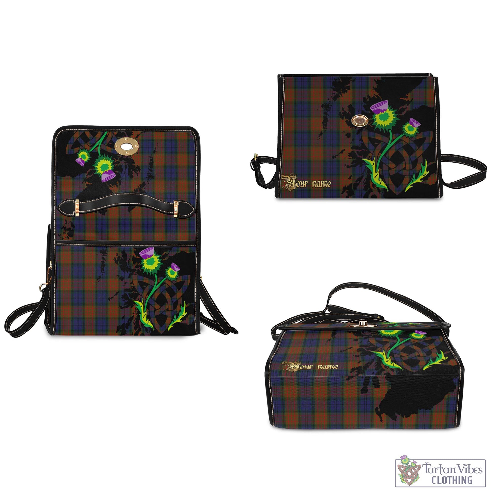 Tartan Vibes Clothing Longford County Ireland Tartan Waterproof Canvas Bag with Scotland Map and Thistle Celtic Accents