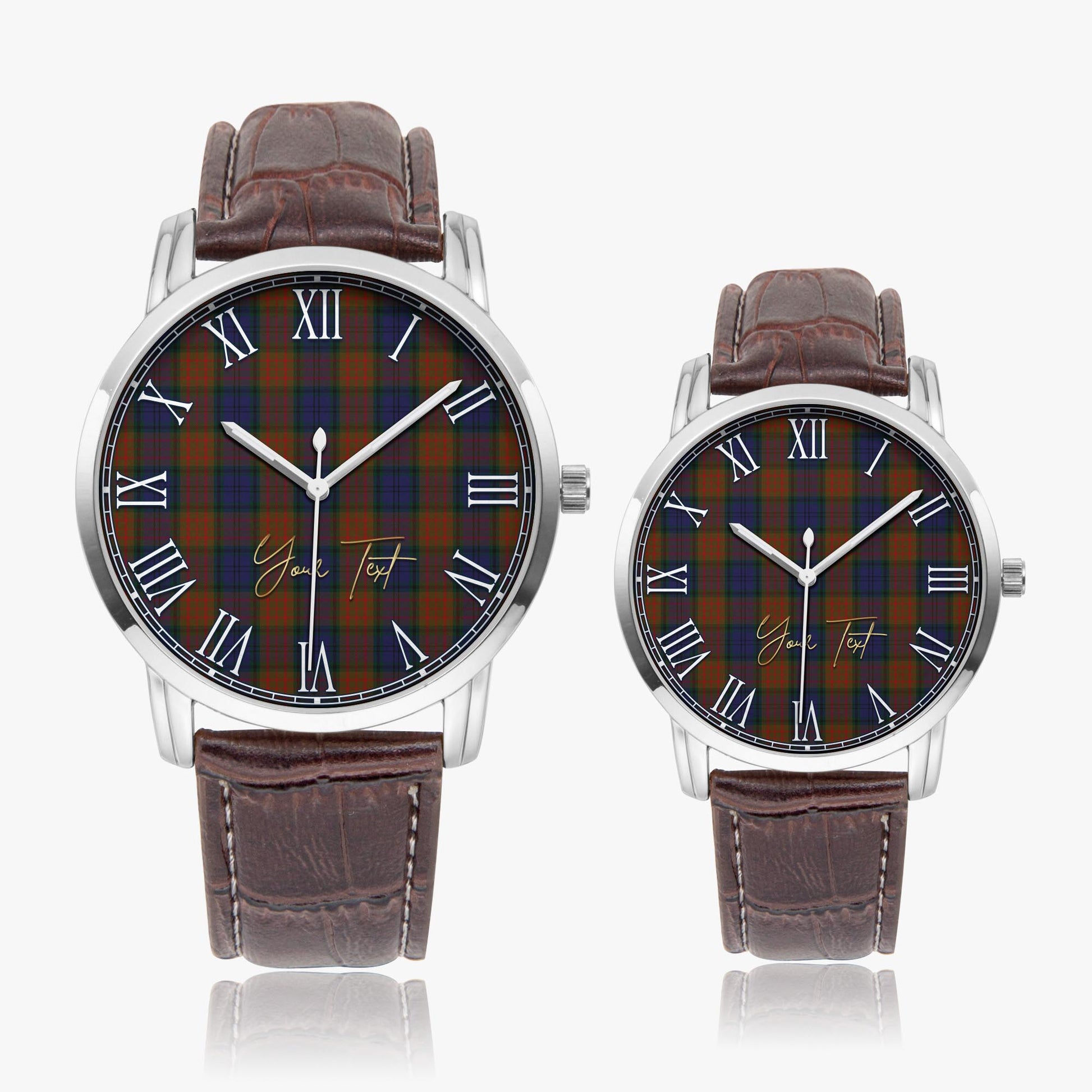 Longford County Ireland Tartan Personalized Your Text Leather Trap Quartz Watch Wide Type Silver Case With Brown Leather Strap - Tartanvibesclothing