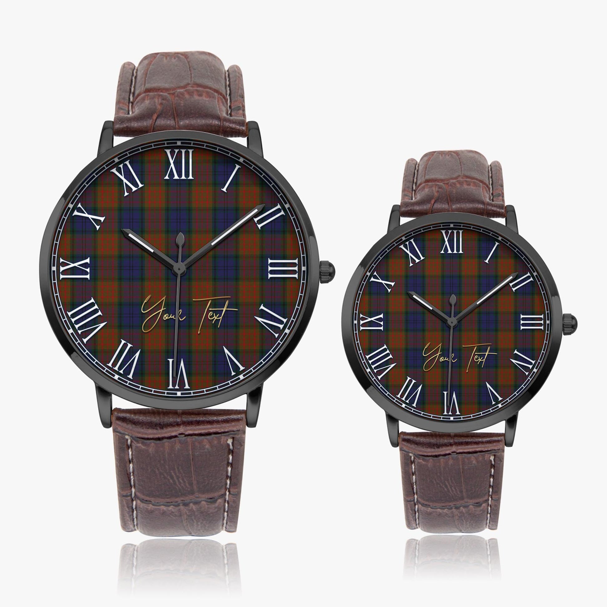 Longford County Ireland Tartan Personalized Your Text Leather Trap Quartz Watch Ultra Thin Black Case With Brown Leather Strap - Tartanvibesclothing