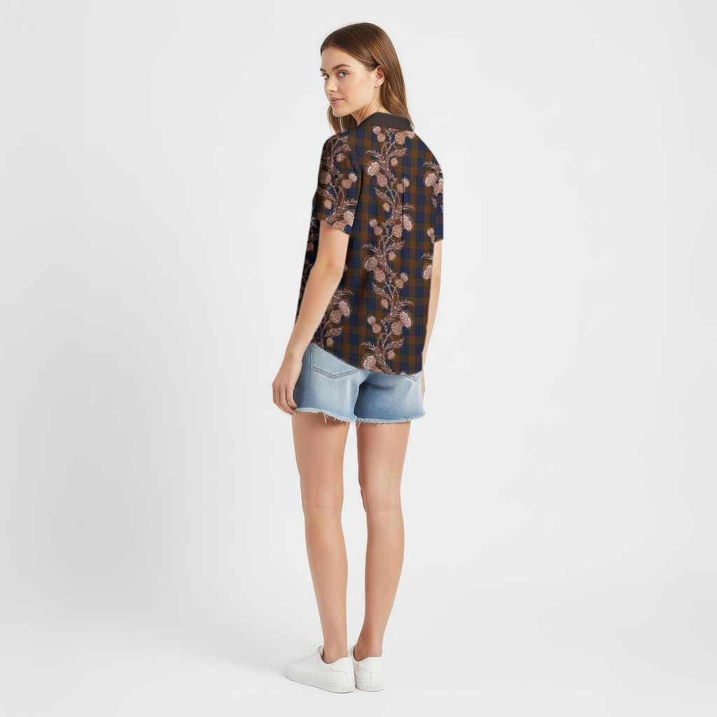 Longford County Ireland Tartan Cotton Hawaiian Shirt Seamless Scottish Thistle Flowers