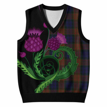 Longford County Ireland Tartan Knitted V-Neck Vest Traditional Scottish Thistle