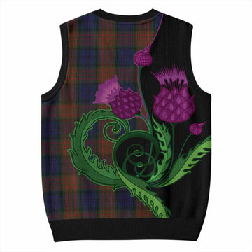 Longford County Ireland Tartan Knitted V-Neck Vest Traditional Scottish Thistle
