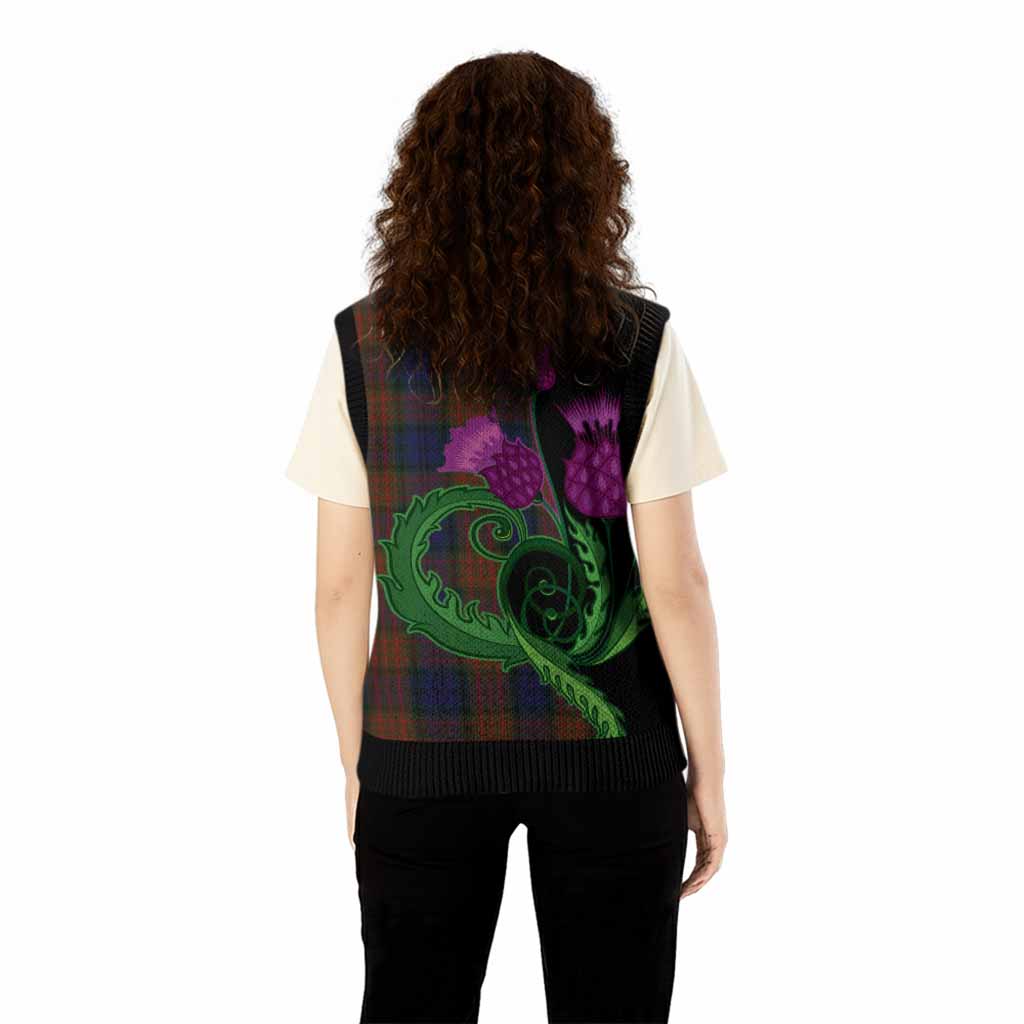 Longford County Ireland Tartan Knitted V-Neck Vest Traditional Scottish Thistle