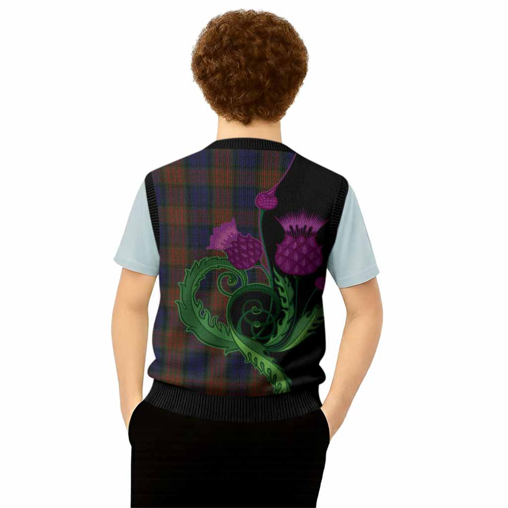 Longford County Ireland Tartan Knitted V-Neck Vest Traditional Scottish Thistle