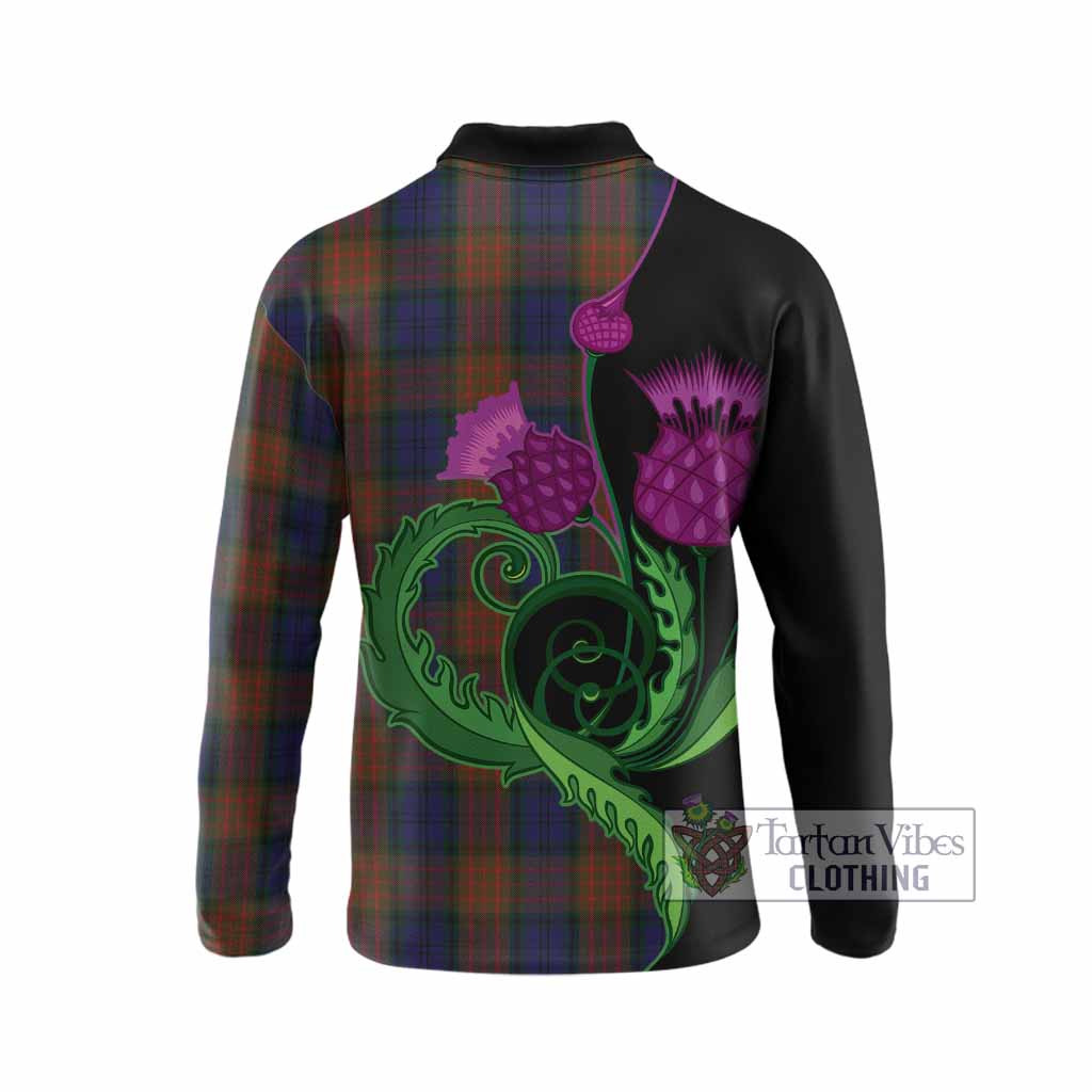 Longford County Ireland Tartan Long Sleeve Polo Shirt Traditional Scottish Thistle
