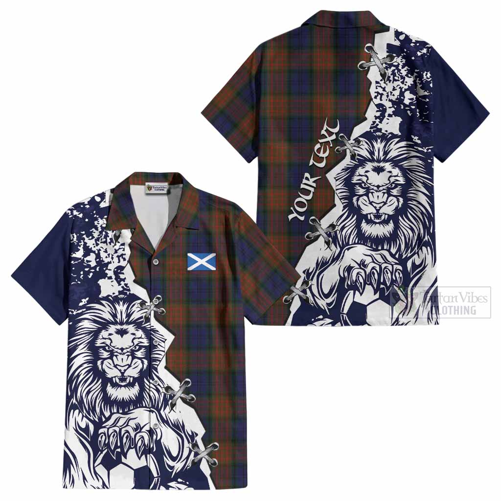 Longford County Ireland Tartan Scottish Cotton Hawaiian Shirt Angry Lion With Soccer Ball Style