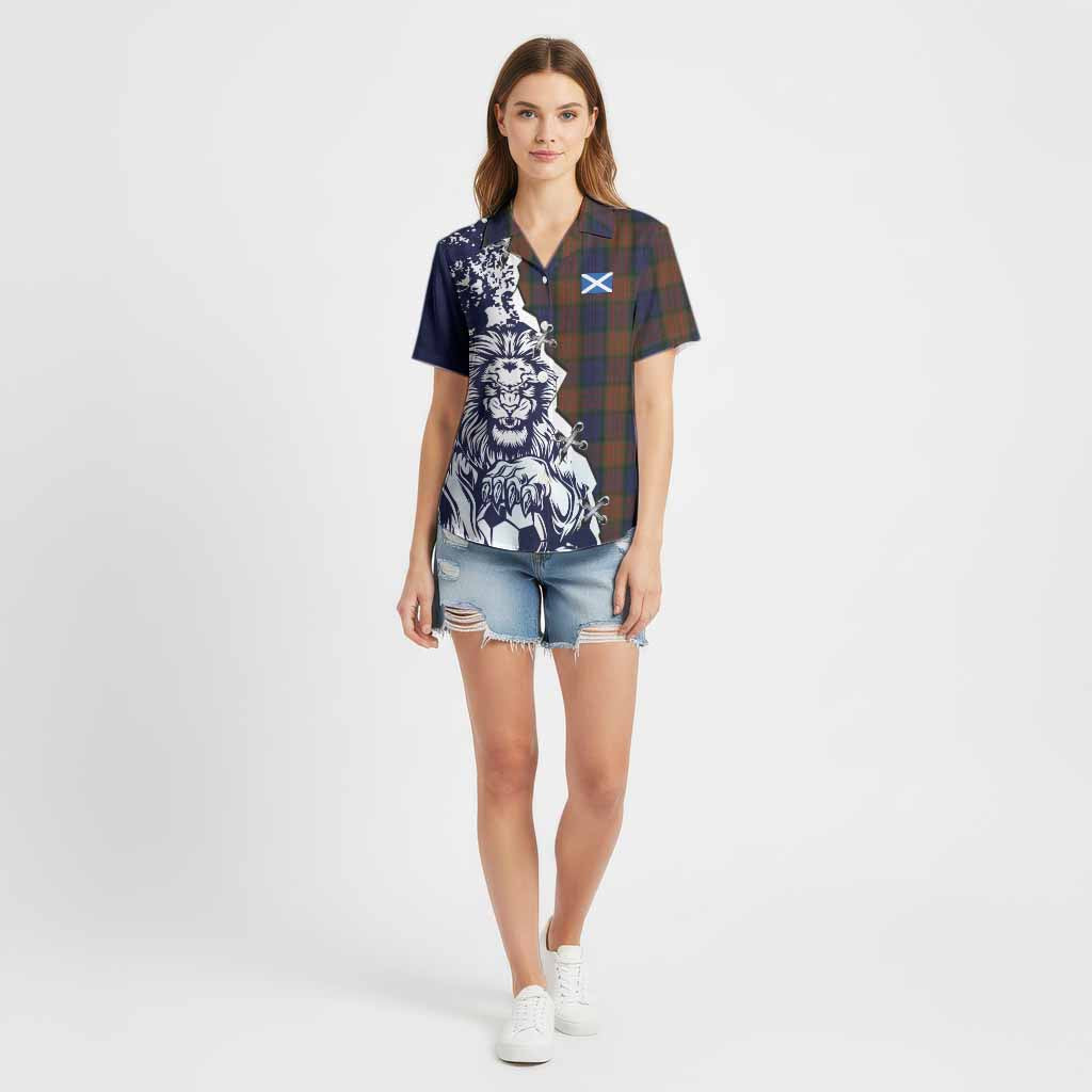 Longford County Ireland Tartan Scottish Cotton Hawaiian Shirt Angry Lion With Soccer Ball Style